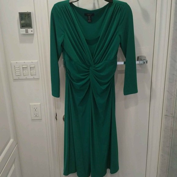 SALE! CHAPS Ralph Lauren Midi Dress, Emerald Green, 3/4 sleeves, M - Picture 6 of 7